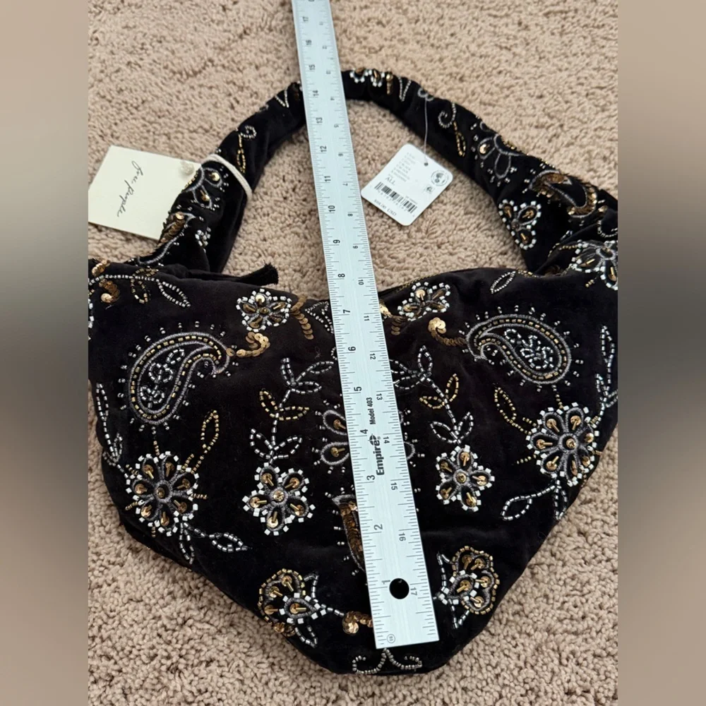NWT new free people Nashville nights beaded embroidered bag black velvet gold